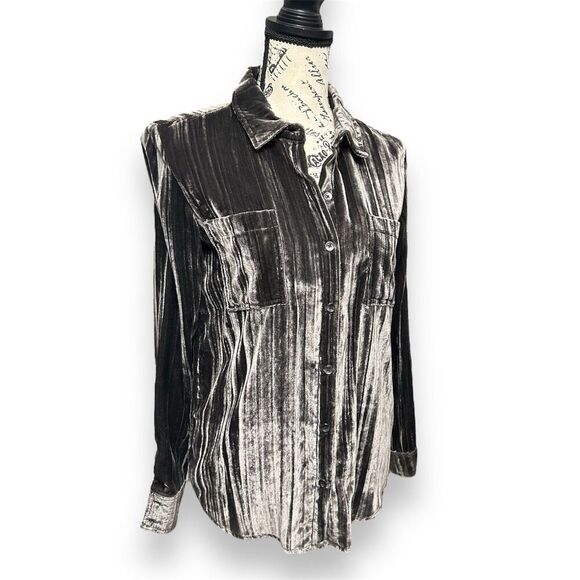 Splendid XS Black Velvet Blouse Button Down Capsule Grunge Whimsigoth Top NWT - Picture 4 of 10